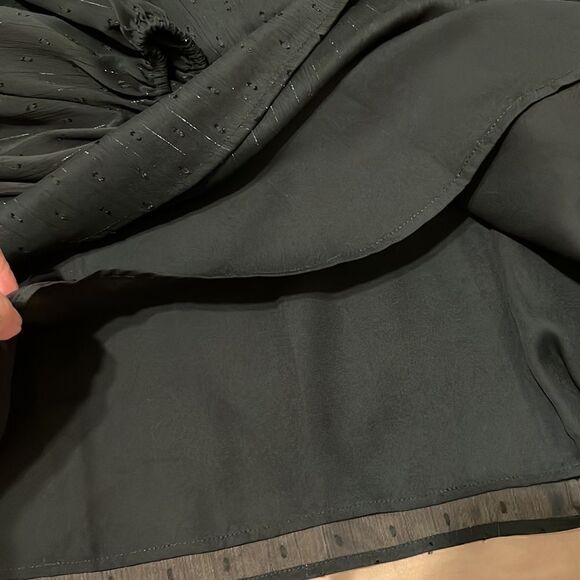 Sanctuary szXL black sheer LS blouse ties at neck Swiss dots/silver threads EUC - Picture 6 of 9